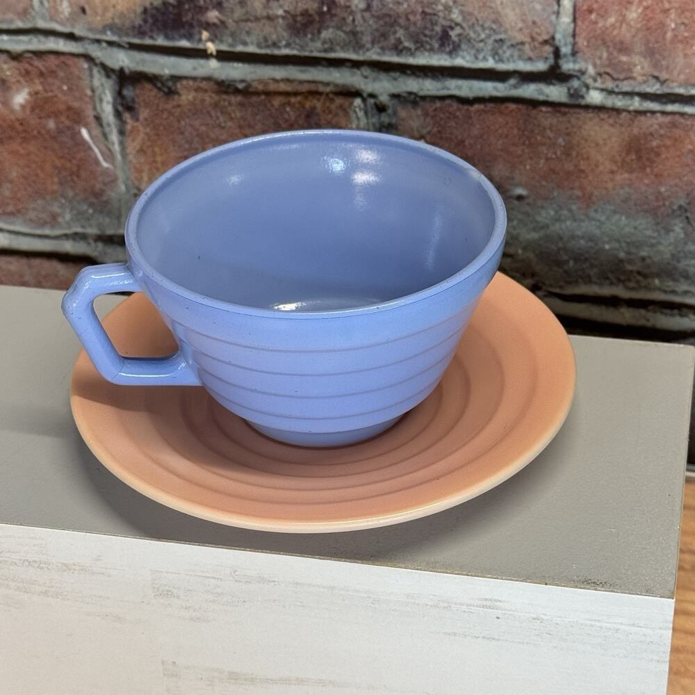 Vintage Hazel Atlas Moderntone Platonite Pastel Set 1 Cup 1 Saucer Tea Coffee